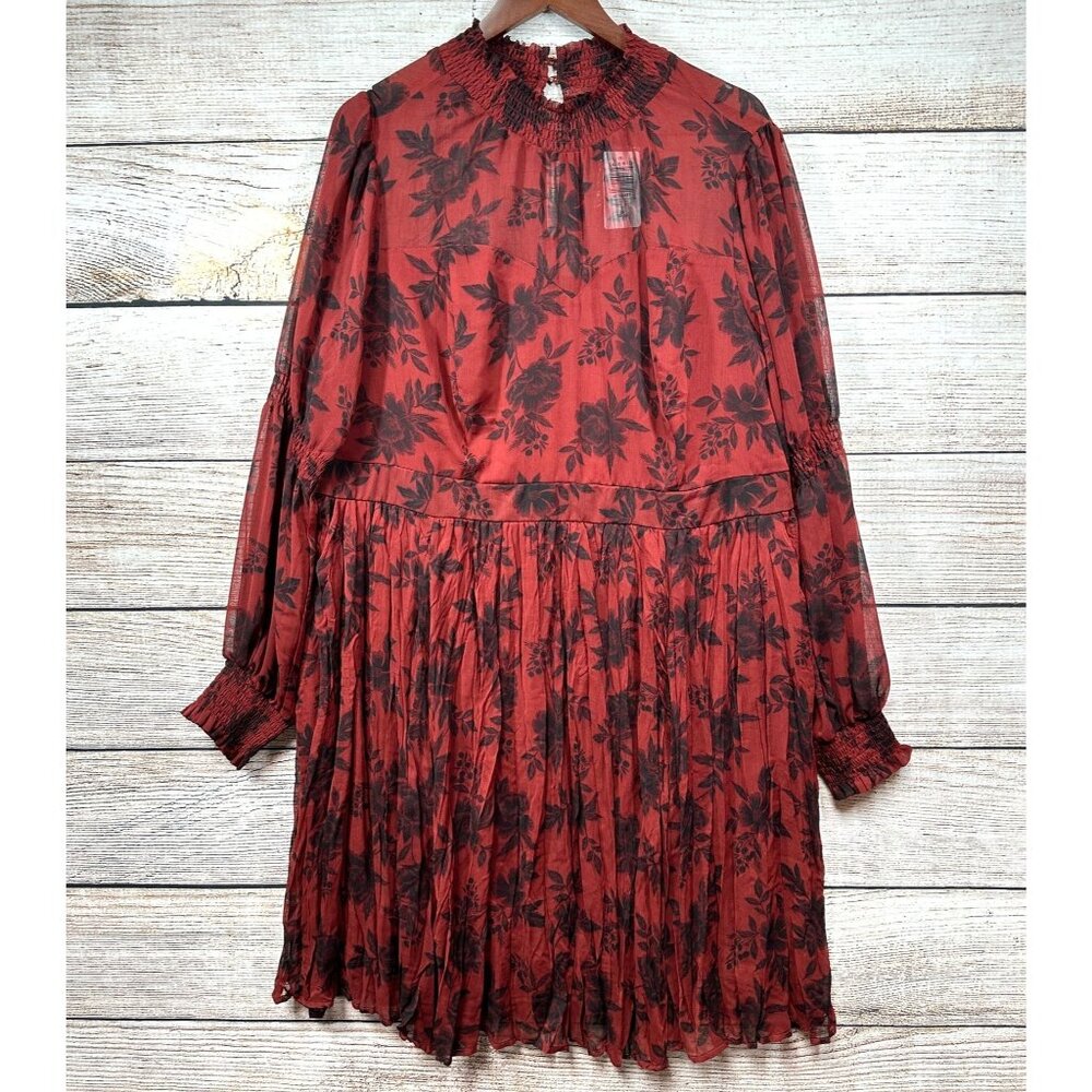 Torrid Mini Dress Womens Turtleneck Crinkle Chiffon Pleated Floral Chedron 2X